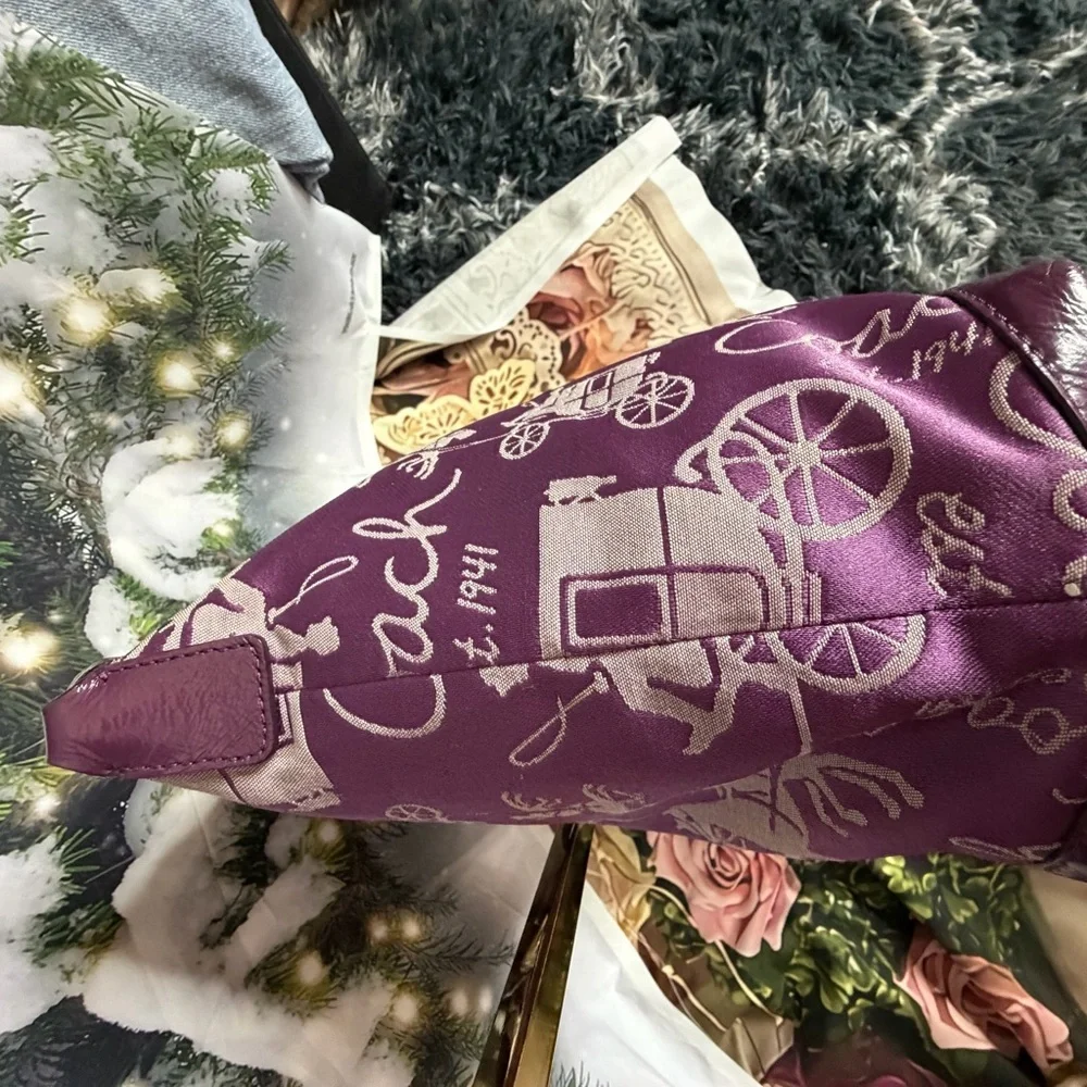 Coach Ashley Purple Horse & Carriage Satchel Purse Bag - Picture 12 of 14